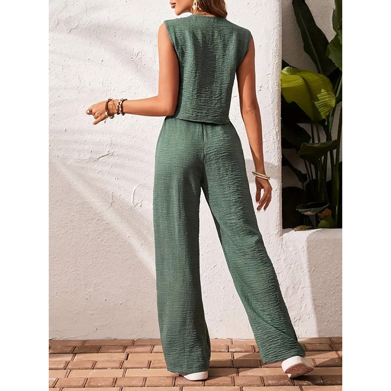 Women’s 2-Piece Blazer Set - Crop Vest and Wide-Leg Pants