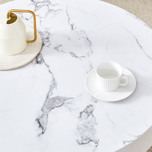 31.5" White Marble Round Coffee Table with Adjustable Feet