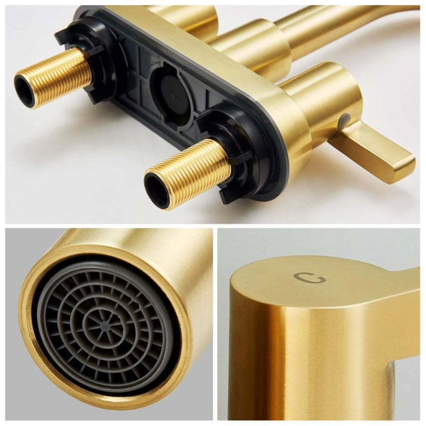 Brushed Gold Bathroom Sink Faucet with Brass Drain