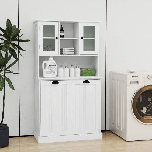 White Tilt Out Double Laundry Cabinet with Adjustable Shelves