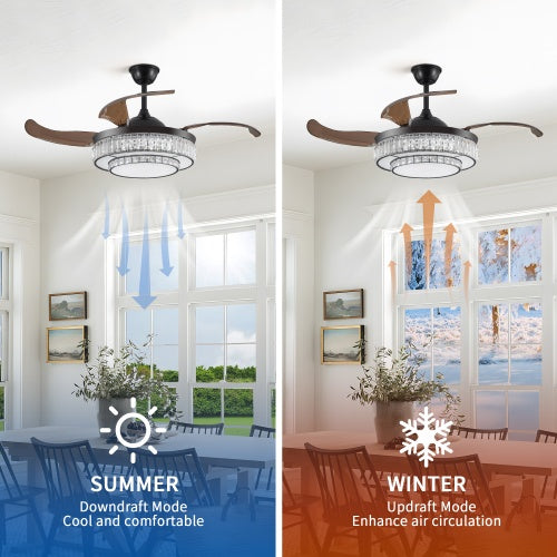Modern 4-Blade LED Retractable Ceiling Fan with Light