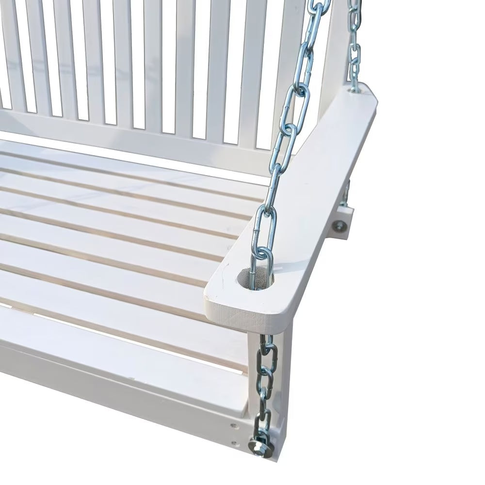 Wooden Front Porch Swing with Chain - White Fir Wood Bench