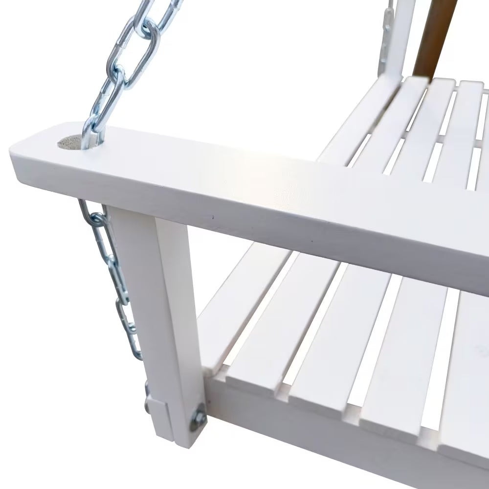 Wooden Front Porch Swing with Chain - White Fir Wood Bench