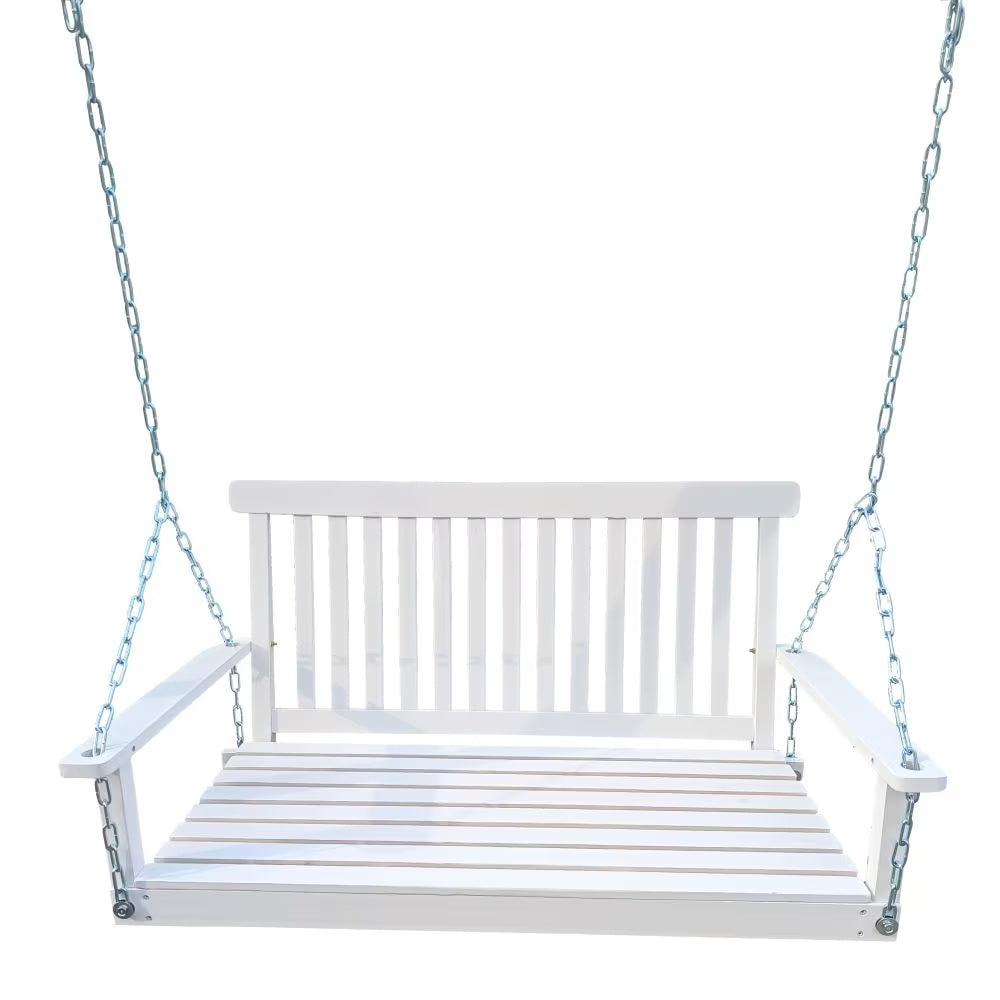 Wooden Front Porch Swing with Chain - White Fir Wood Bench
