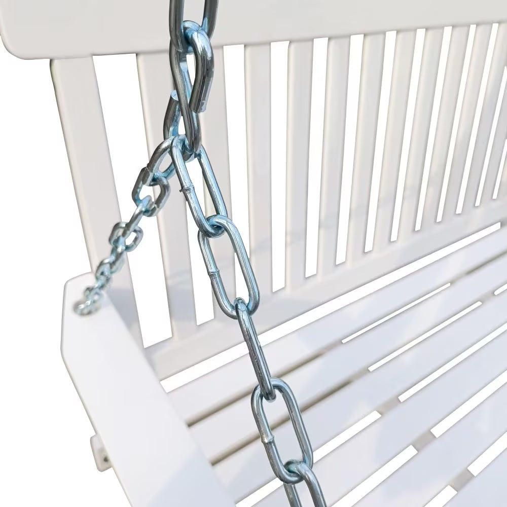 Wooden Front Porch Swing with Chain - White Fir Wood Bench
