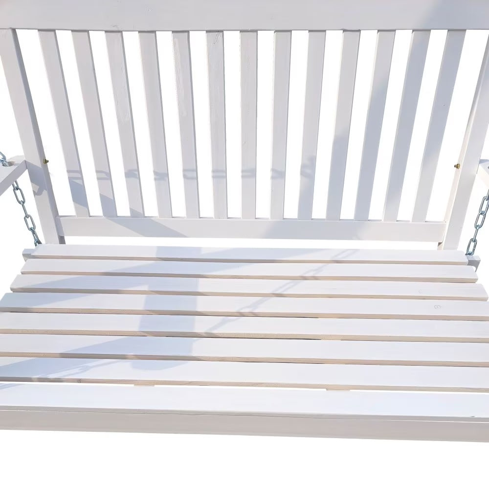 Wooden Front Porch Swing with Chain - White Fir Wood Bench