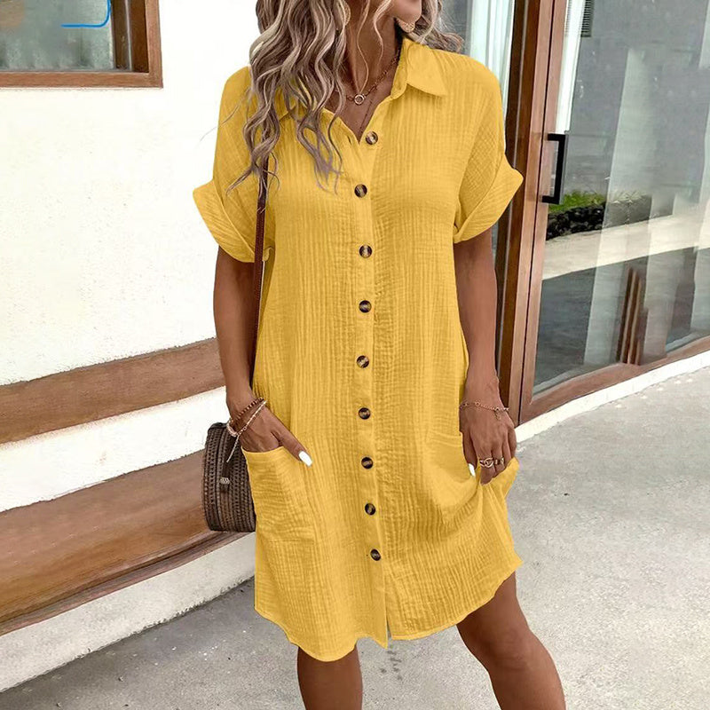 Women's Summer Shirt Dress – Casual Button Down Tunic with Pockets