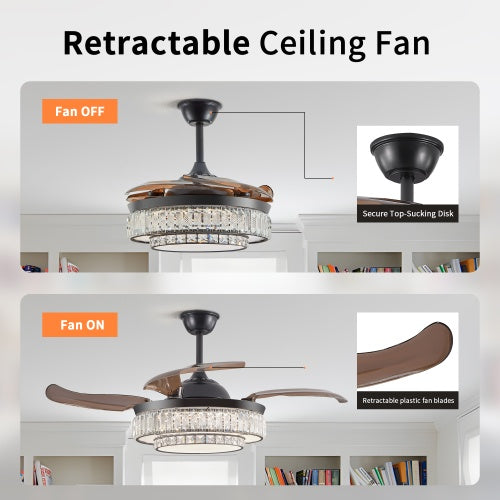 Modern 4-Blade LED Retractable Ceiling Fan with Light