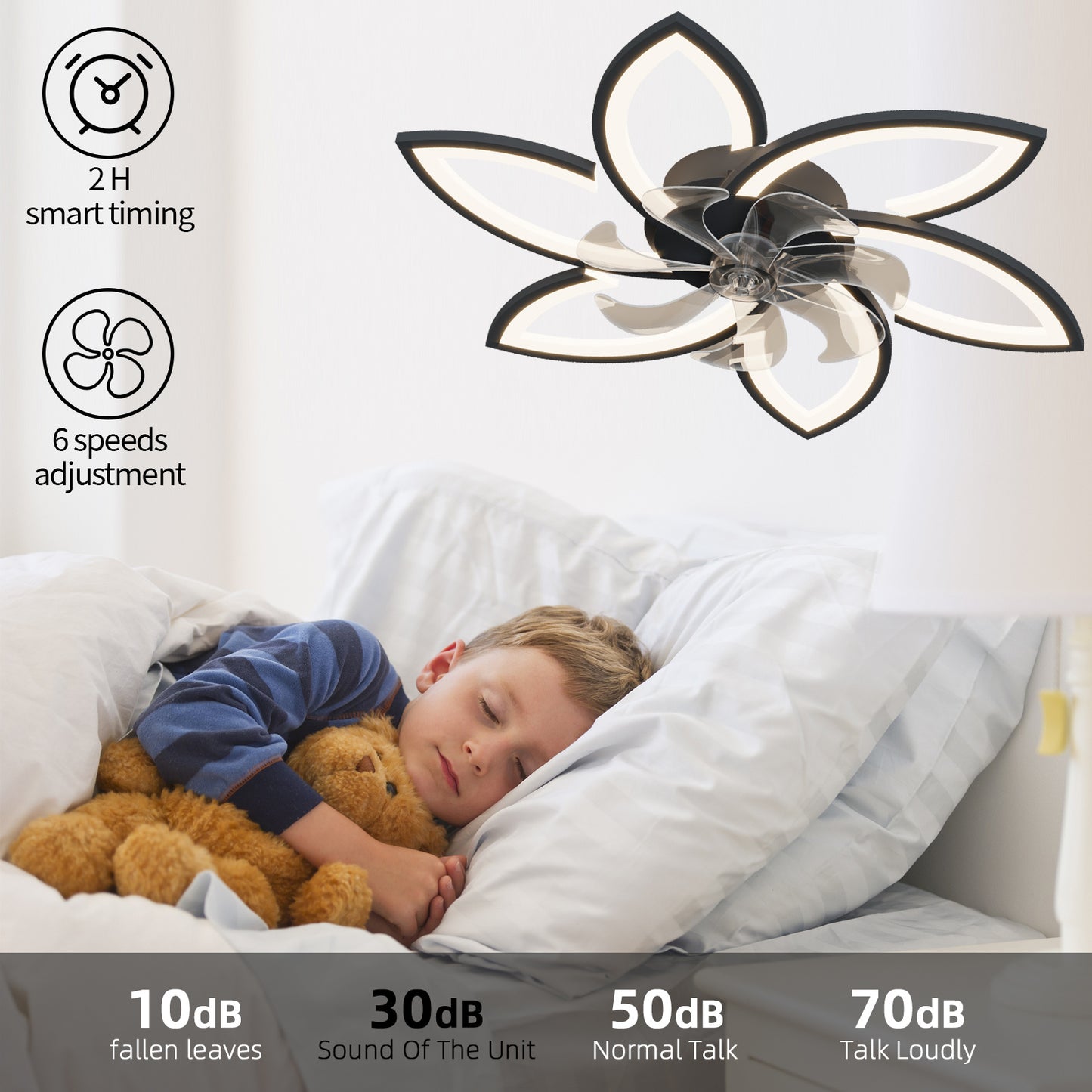 Acrylic Ceiling Fan with Lights – 30.7” Modern Flush Mount