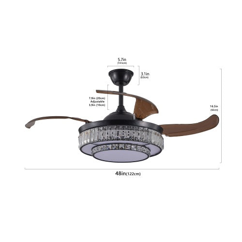 Modern 4-Blade LED Retractable Ceiling Fan with Light