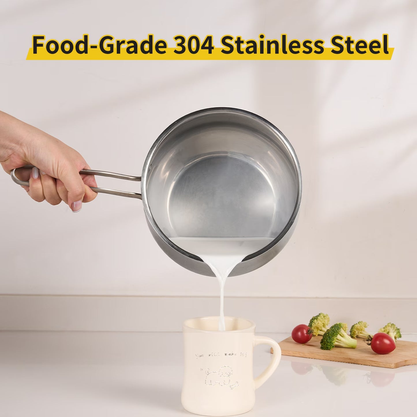 Non-Stick Stainless Steel Saucepan with Lid - 2.85 Quarts