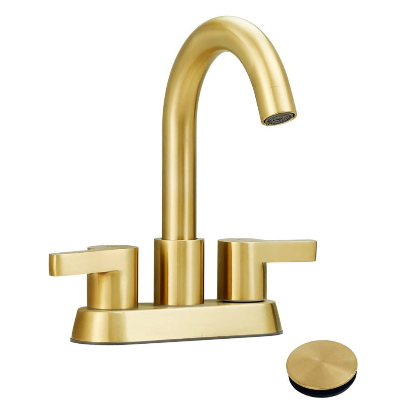 Brushed Gold Bathroom Sink Faucet with Brass Drain