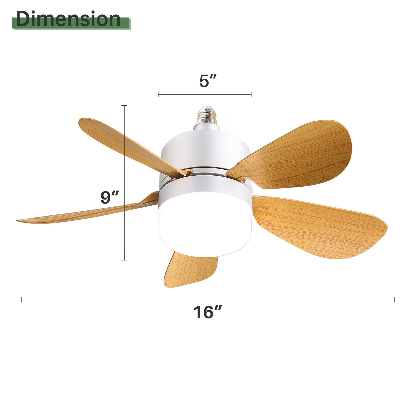 16 inch Screw-In Ceiling Fan with Dimmable LED Light with Remote Control