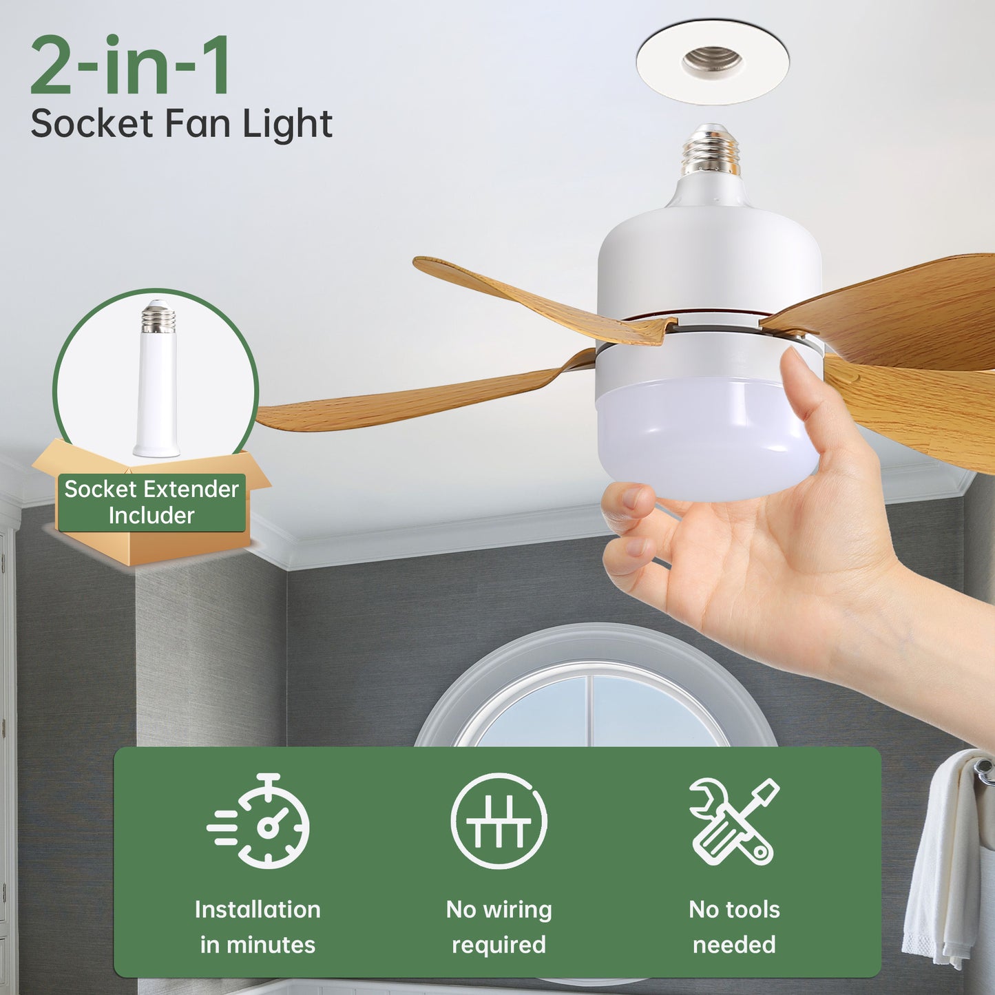 16 inch Screw-In Ceiling Fan with Dimmable LED Light with Remote Control