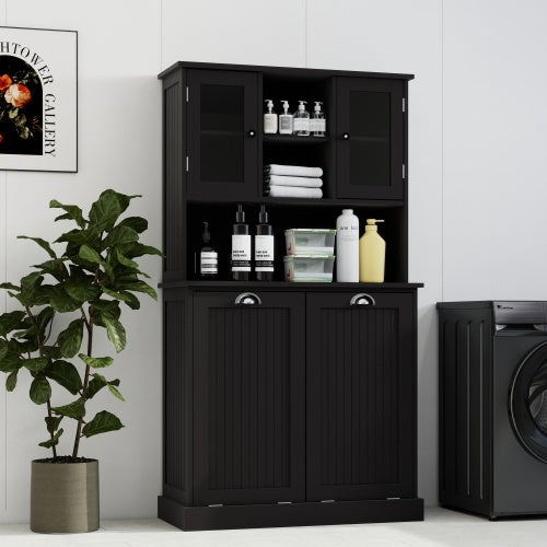 Black Tilt Out Double Laundry Cabinet with 2 Adjustable Shelves