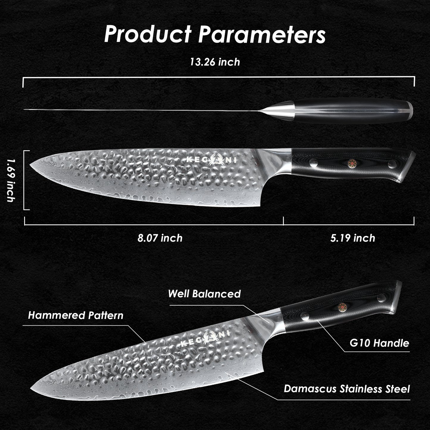 Kegani Chef Knife, 8 Inch Damascus Chefs Knife