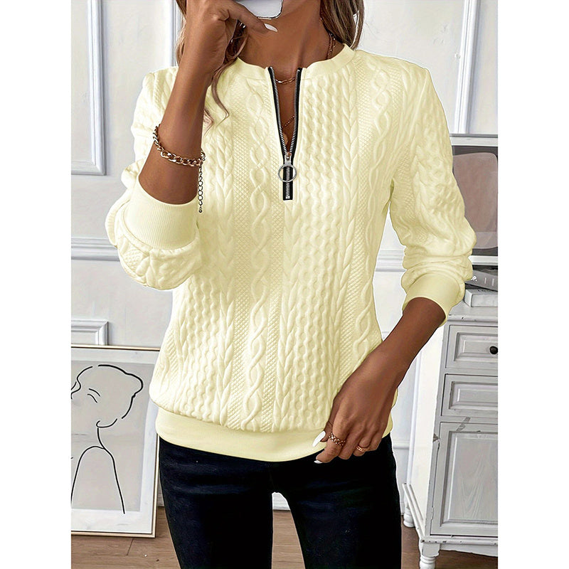 Women's Textured Half-Zip Pullover - Cozy Long Sleeve