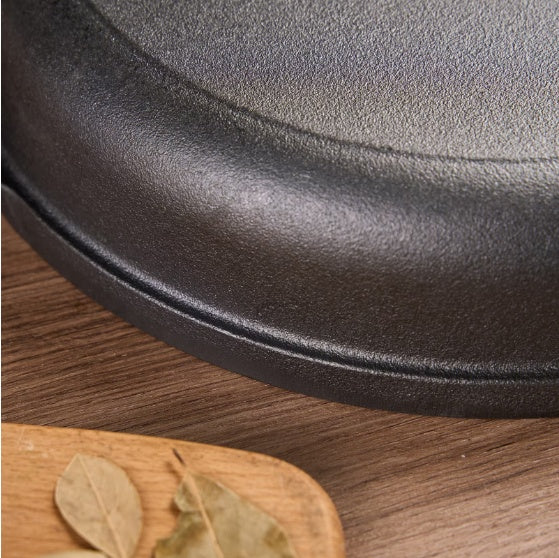 11 Inch Cast Iron Wok with Wooden Lid & Dual Handles