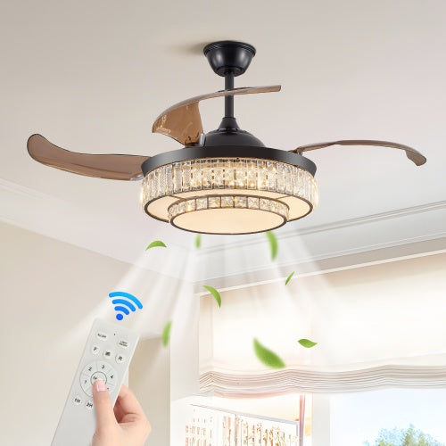 Modern 4-Blade LED Retractable Ceiling Fan with Light