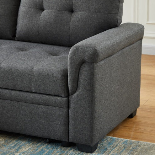 Sierra 84 inch Dark Gray Linen Reversible Sleeper Sectional Sofa with Storage Chaise