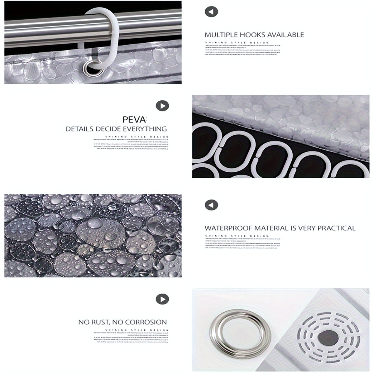 3D Pebble Pattern Shower Curtain with Magnets