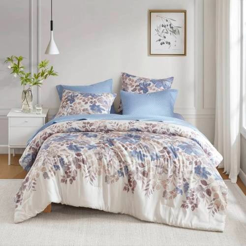 Blue Floral Comforter Set with Bed Sheets – Queen Size