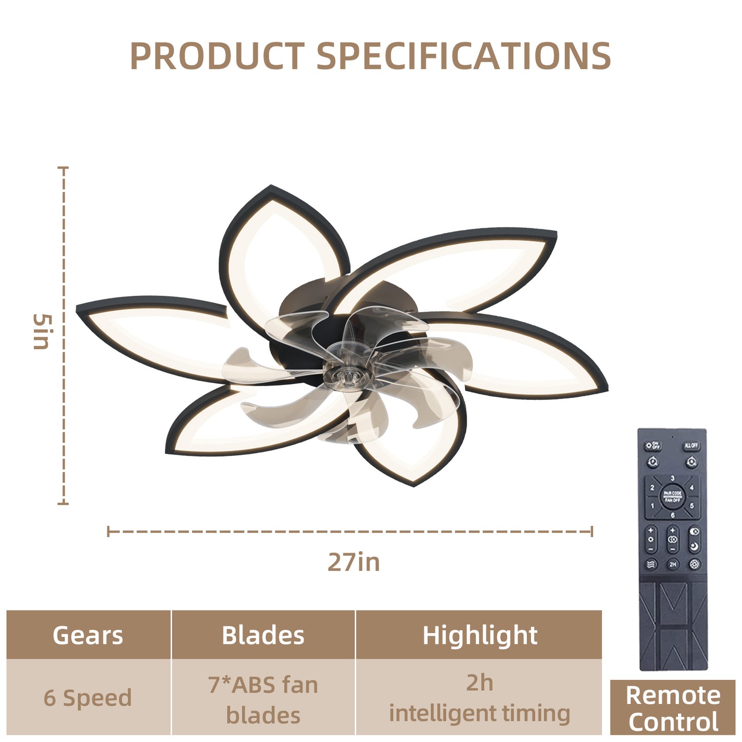 Acrylic Ceiling Fan with Lights – 30.7” Modern Flush Mount