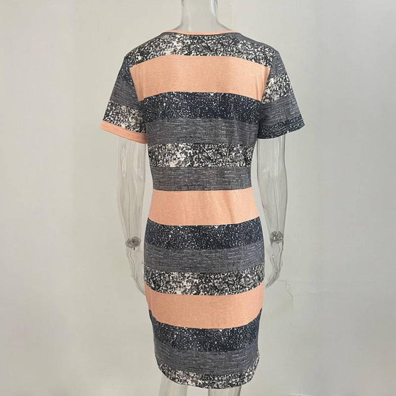 Women's Striped V-Neck Bodycon Mini Dress – Slim Fit Casual Summer Style