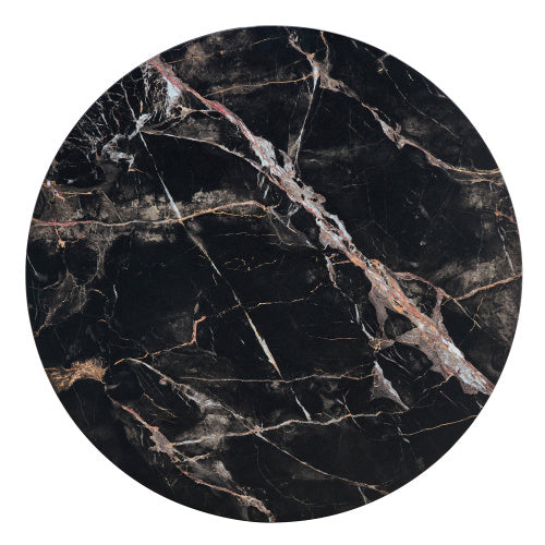31.5" Black Marble-Patterned MDF Round Coffee Table with Black Metal Legs