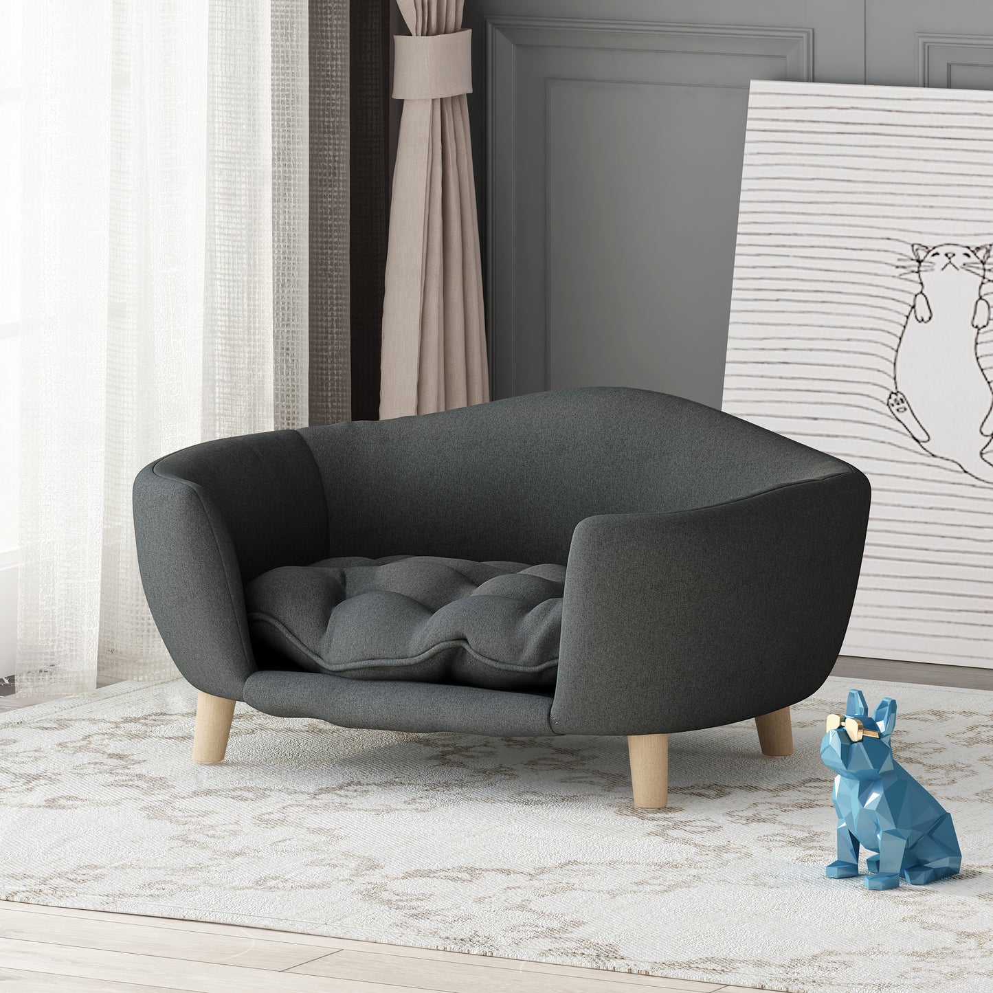 Luxury Mid-Century Modern Dog Bed – Dark Gray