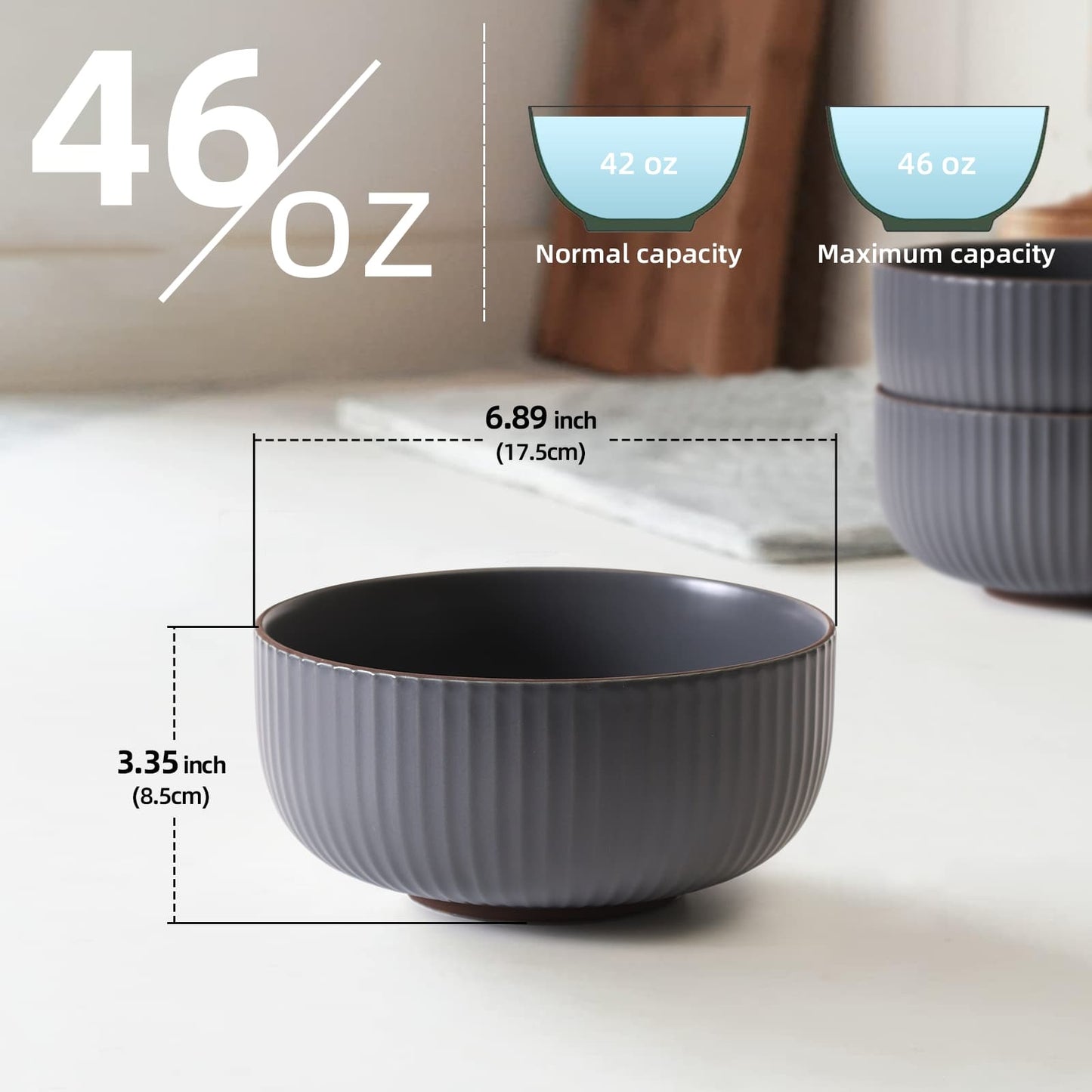 Ceramic Bowl Set - 4 Piece 46oz Kitchen Bowls