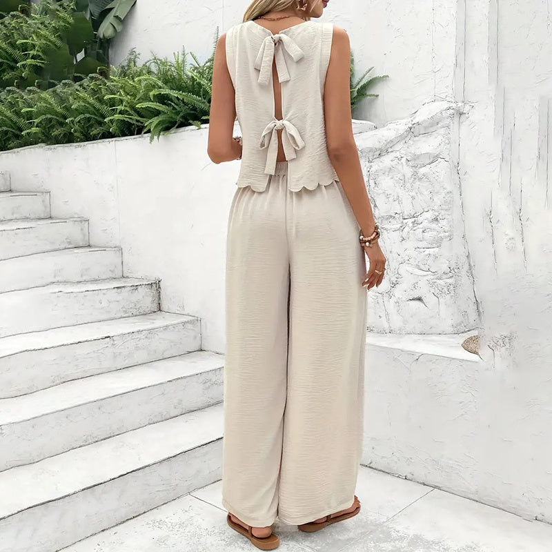 Women's Sleeveless Crop Top & Wide Leg Pants Matching Set