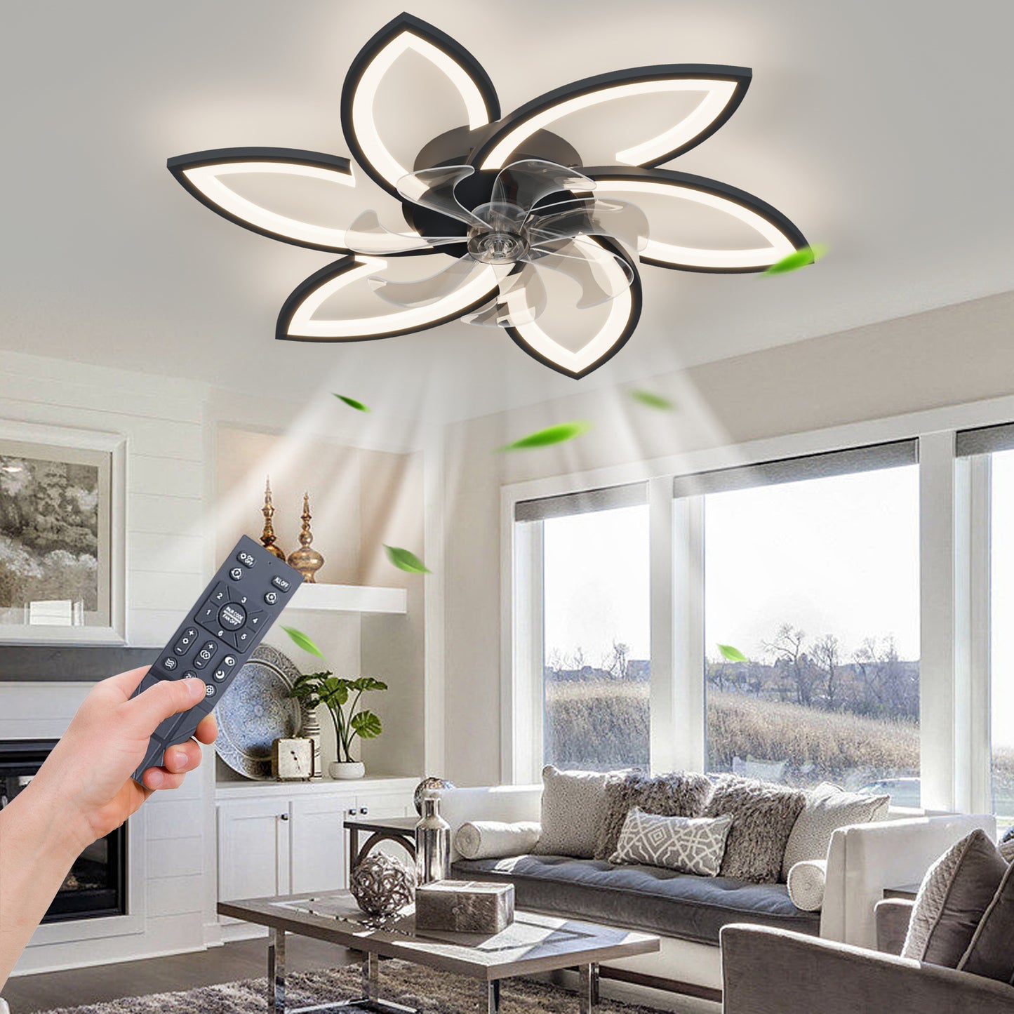 Acrylic Ceiling Fan with Lights – 30.7” Modern Flush Mount