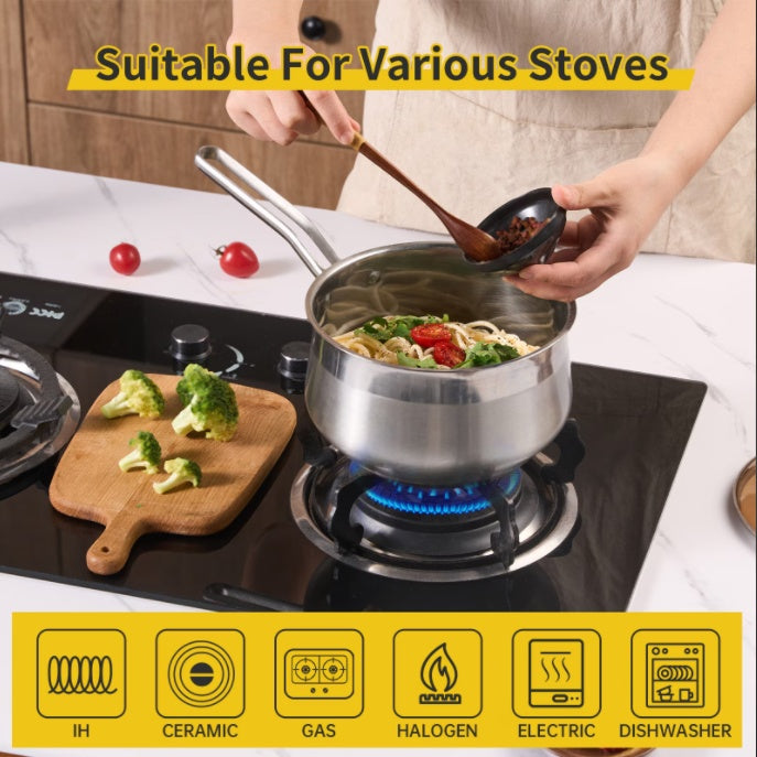 Non-Stick Stainless Steel Saucepan with Lid - 2.85 Quarts