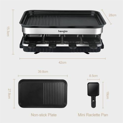 Raclette Non stick Grill with 8 Mini Pans, Adjustable Temperature Electric Party Grill