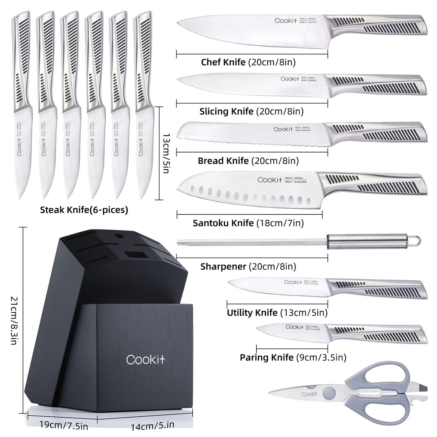 Kitchen Knife Set, 15 Piece Knife Set with Block