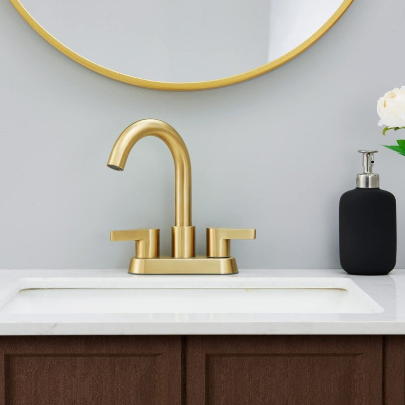 Brushed Gold Bathroom Sink Faucet with Brass Drain