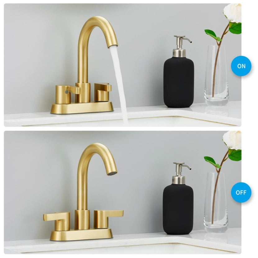 Brushed Gold Bathroom Sink Faucet with Brass Drain