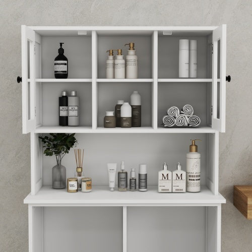 White Tilt Out Double Laundry Cabinet with Adjustable Shelves