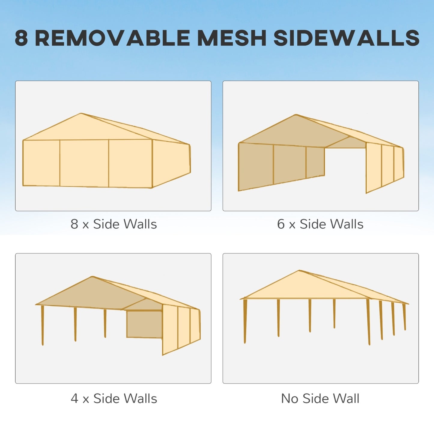 Outdoor Event Tent Canopy 10' x 28' – with 8 Removable Mesh Sidewalls