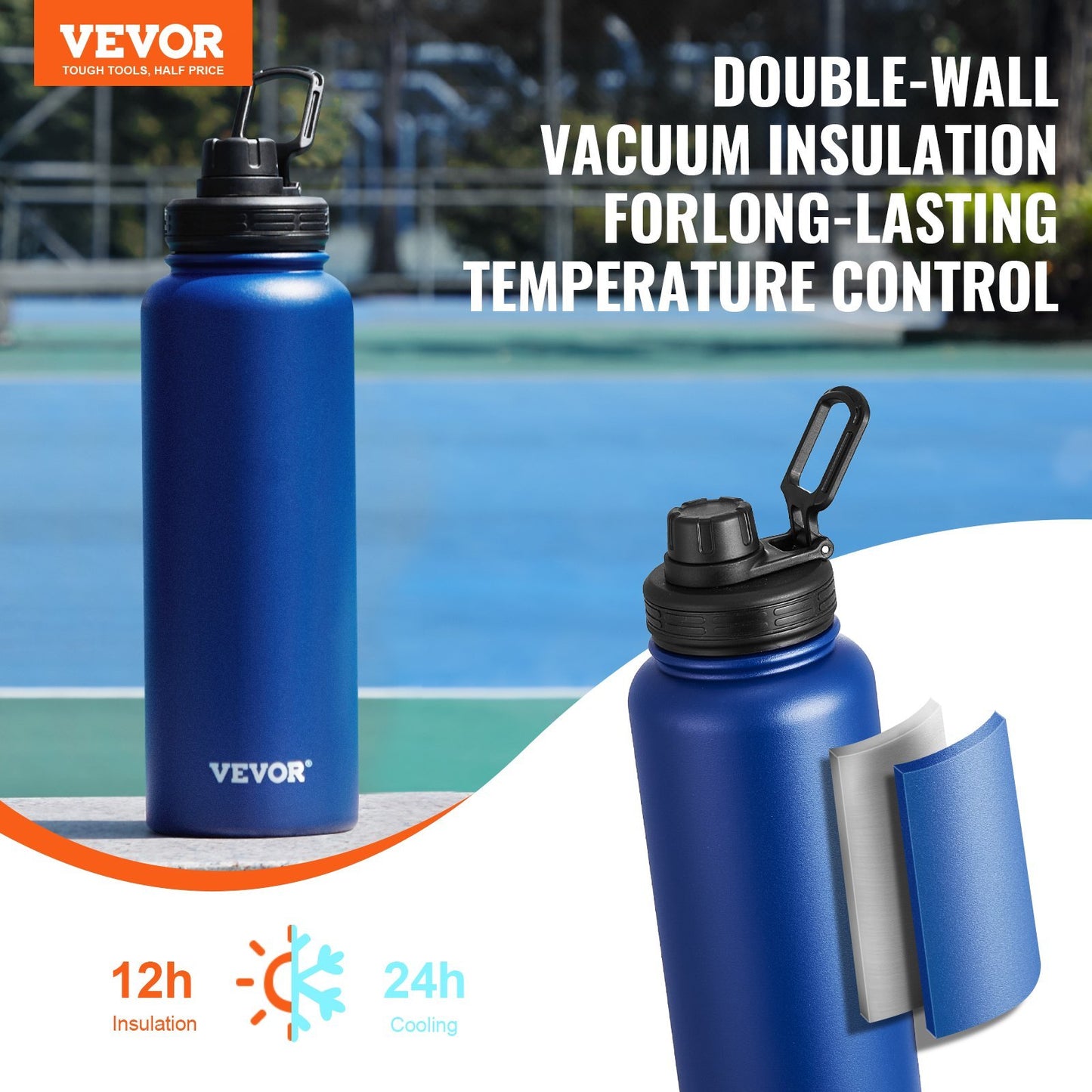 40 Oz Insulated Water Bottle with Wide Mouth Lid