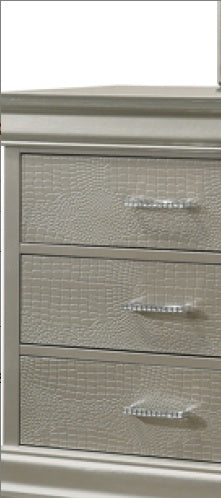 Amalia 6-Drawer Dresser – Silver & White Finish with Crocodile Embossed Fronts