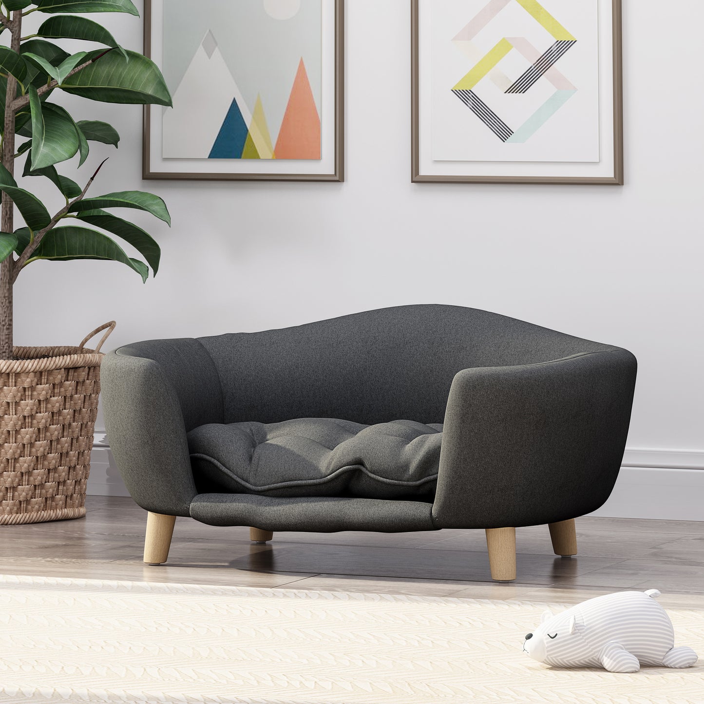 Luxury Mid-Century Modern Dog Bed – Dark Gray