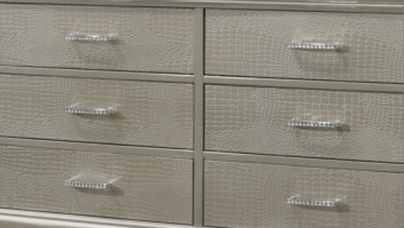 Amalia 6-Drawer Dresser – Silver & White Finish with Crocodile Embossed Fronts