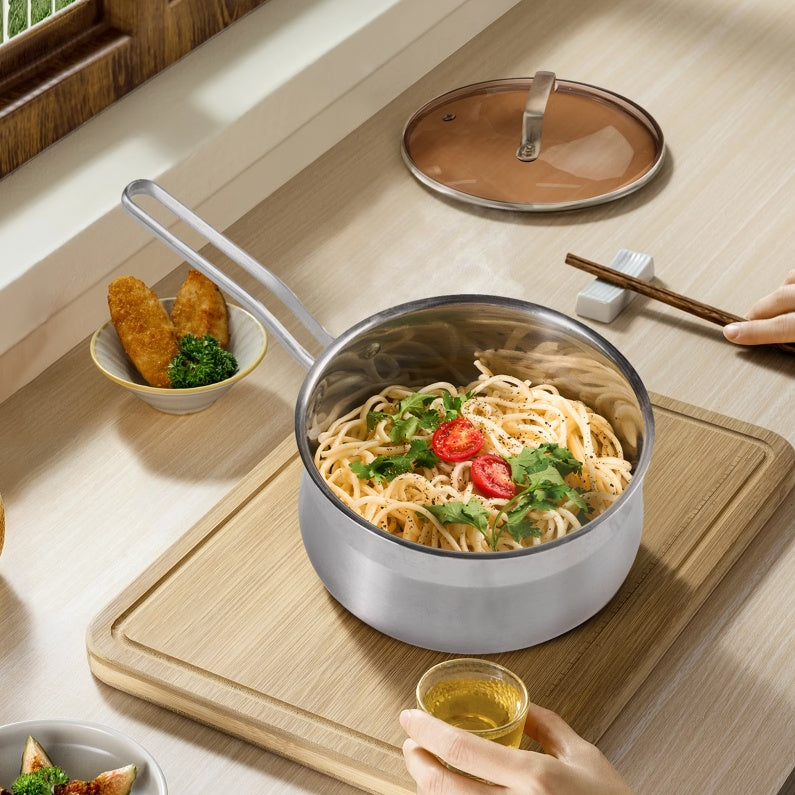 Non-Stick Stainless Steel Saucepan with Lid - 2.85 Quarts