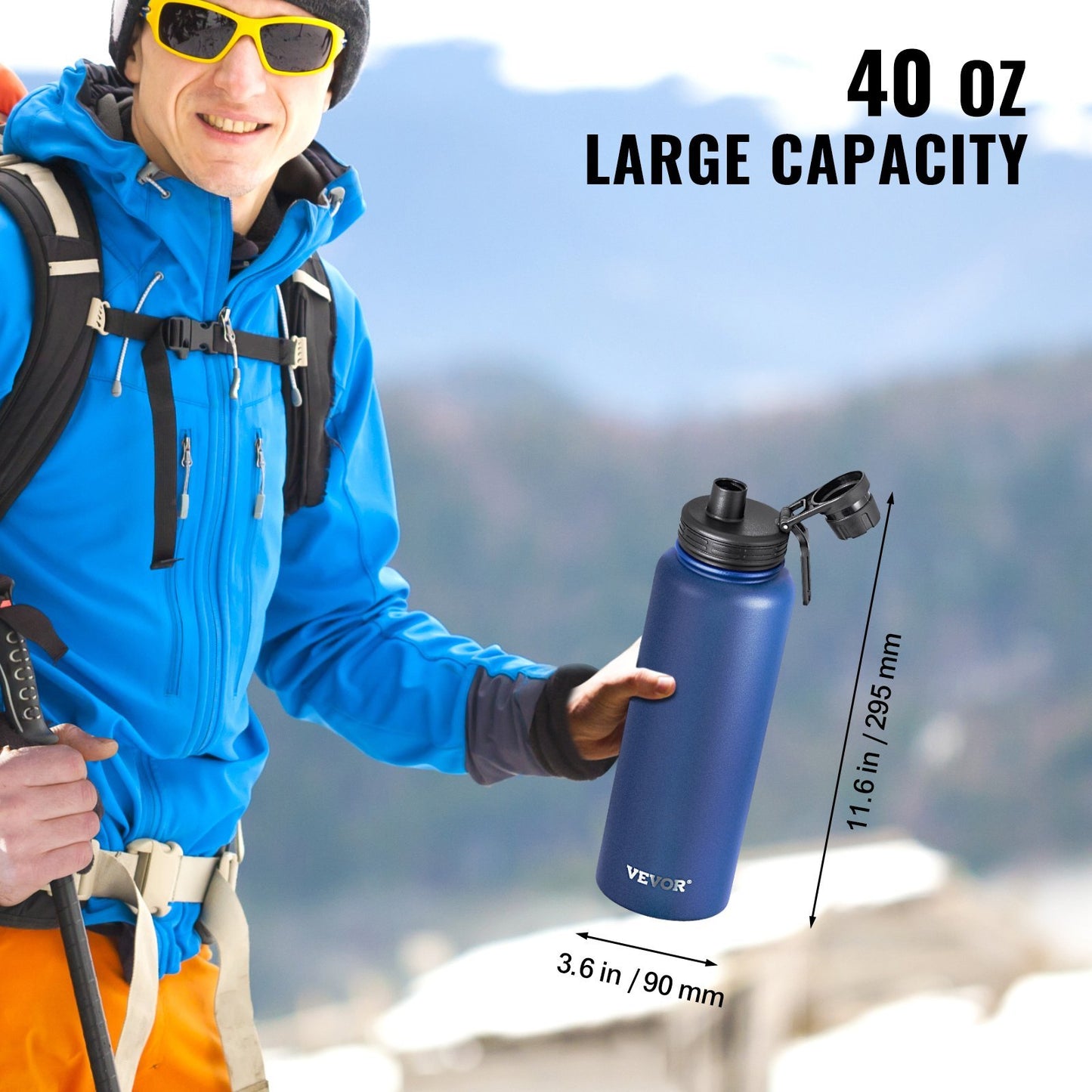 40 Oz Insulated Water Bottle with Wide Mouth Lid