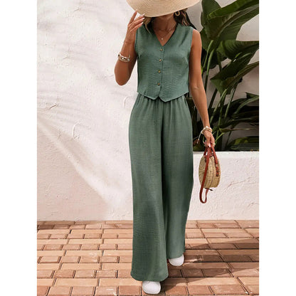 Women’s 2-Piece Blazer Set - Crop Vest and Wide-Leg Pants