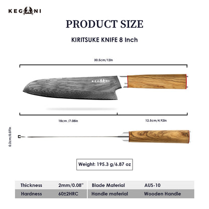 Kegani Kiritsuke Knife - 8 Inch Professional Japanese Chef's Knife