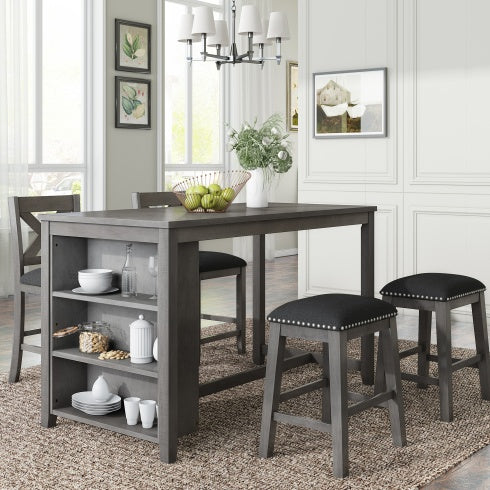 TOPMAX 5 Piece Counter Height Farmhouse Dining Set – Rustic Gray