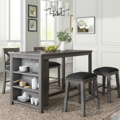 TOPMAX 5 Piece Counter Height Farmhouse Dining Set – Rustic Gray